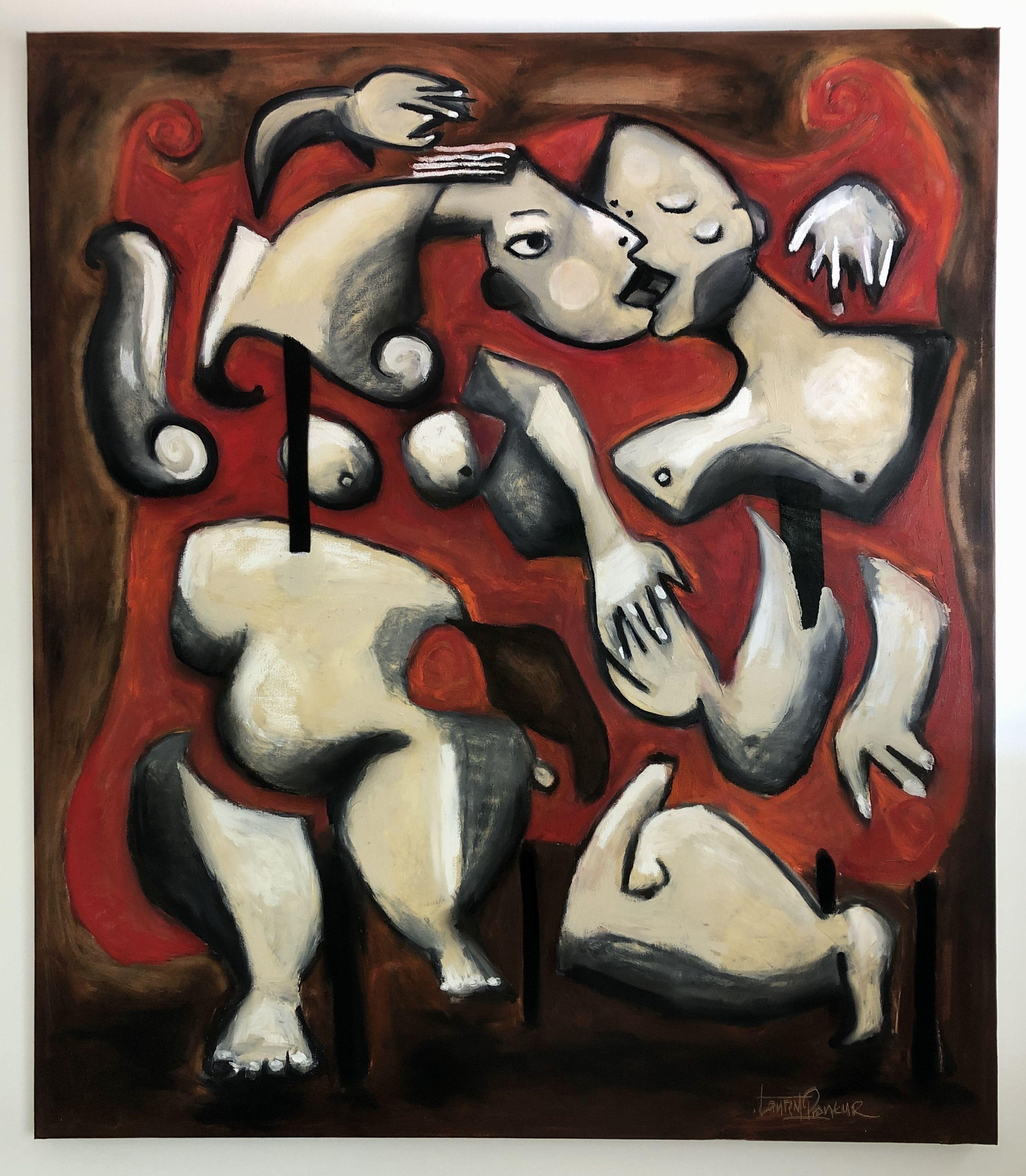 The red couch (Diptych), Painting, Oil on Canvas For Sale 2
