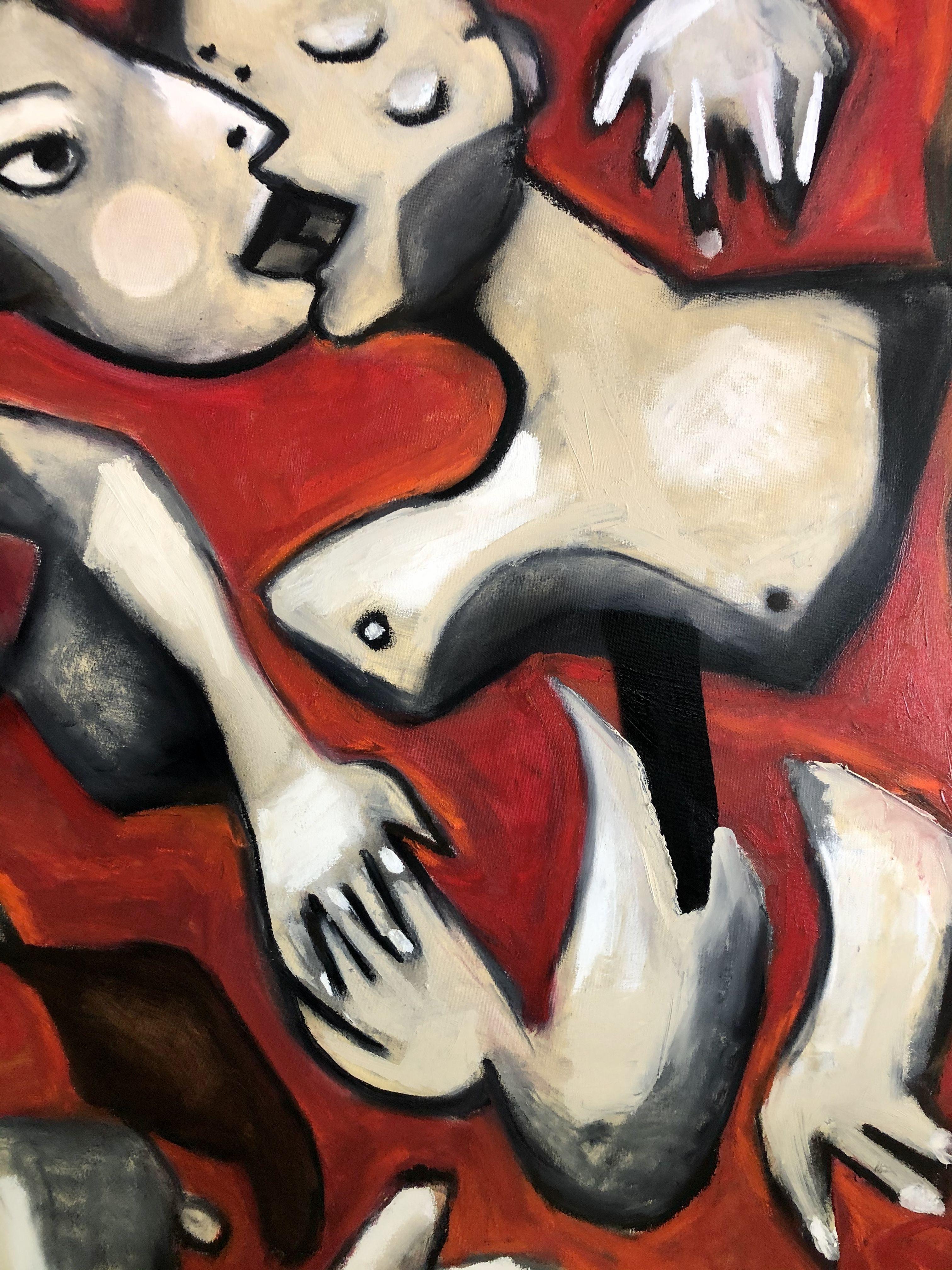 The red couch (Diptych), Painting, Oil on Canvas For Sale 3