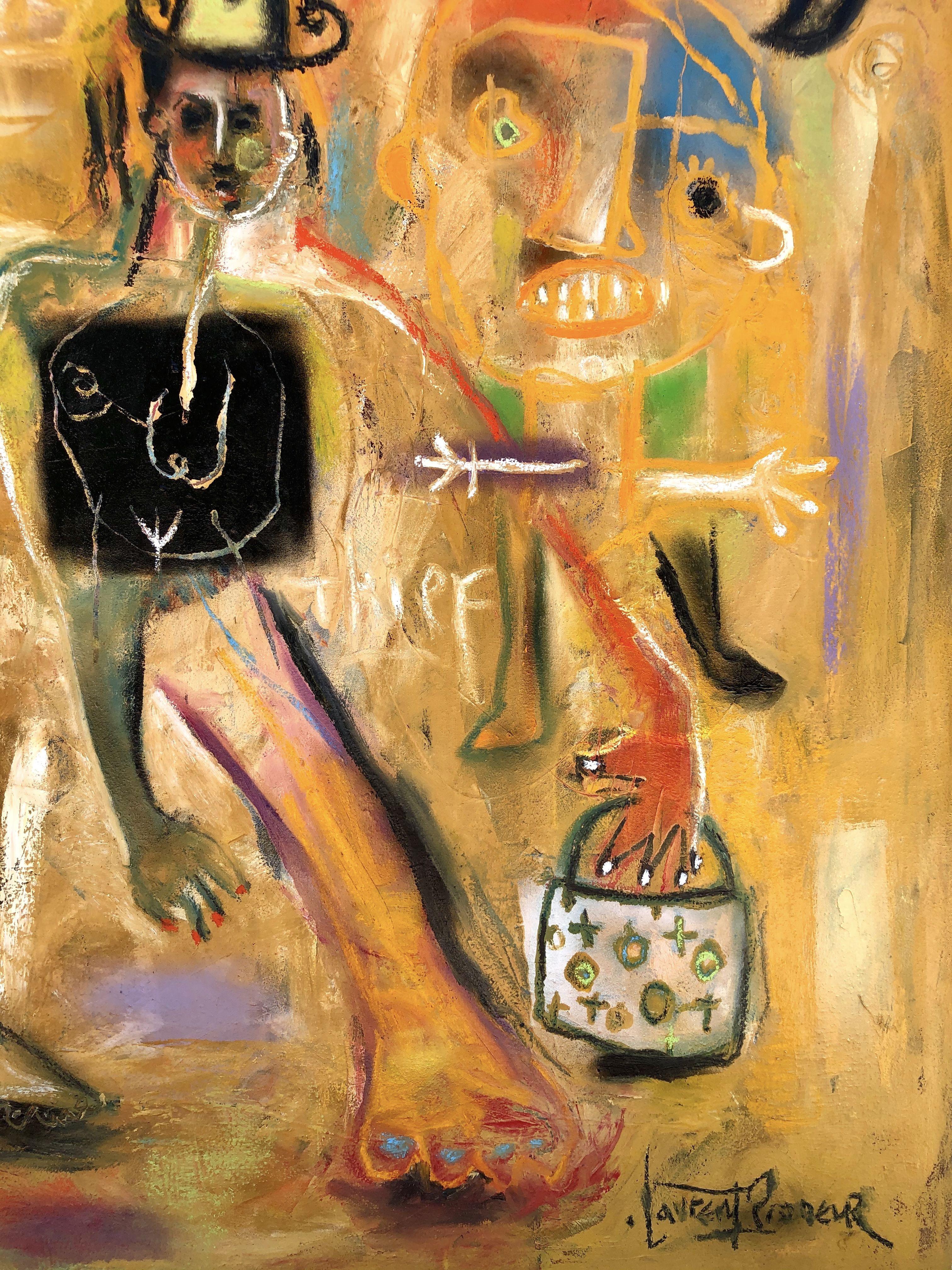 La scena è una rappresentazione di un giorno della vita dell'artista. Tutti i personaggi sono inclusi :: Pittura :: Contemporanea :: Questo pezzo viene fornito con un certificato ufficiale di autenticità firmato dall'artista :: Pronto da appendere: