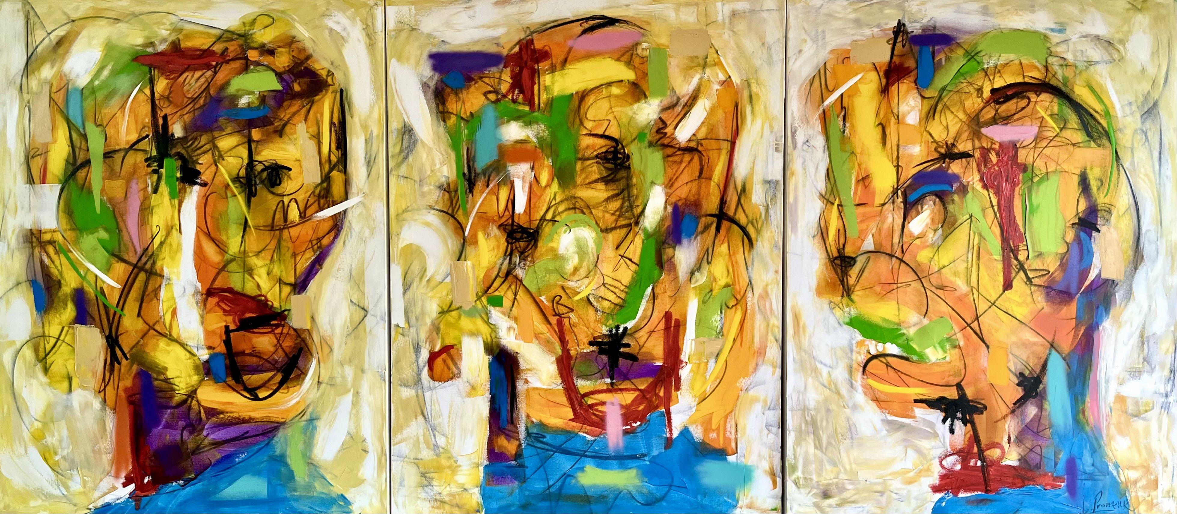 Das 3er- Team, Triptychon, Gemälde, Öl auf Leinwand – Painting von Laurent Proneur