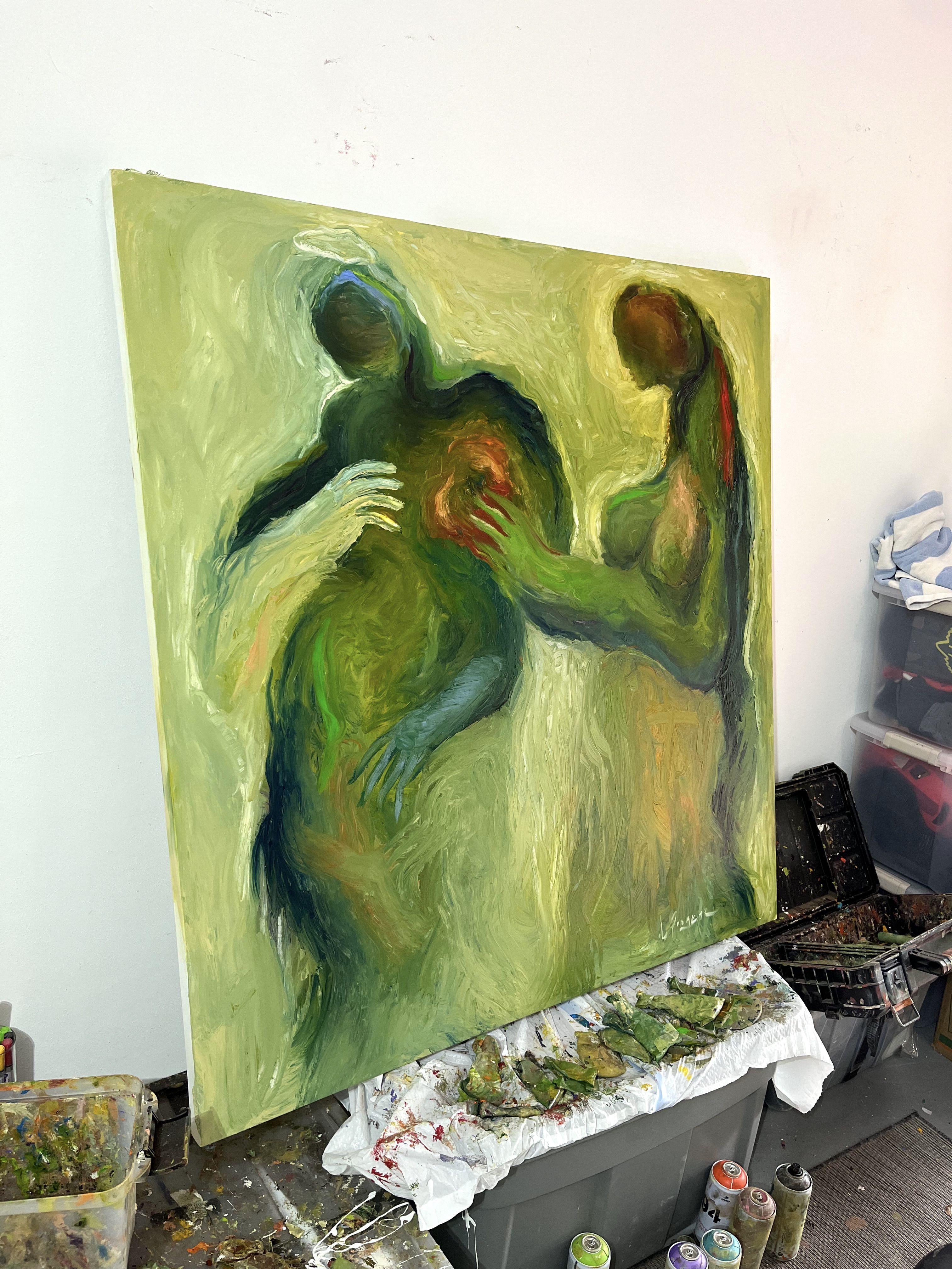 Le voleur de cœurs, peinture, huile sur toile - Expressionnisme abstrait Painting par Laurent Proneur