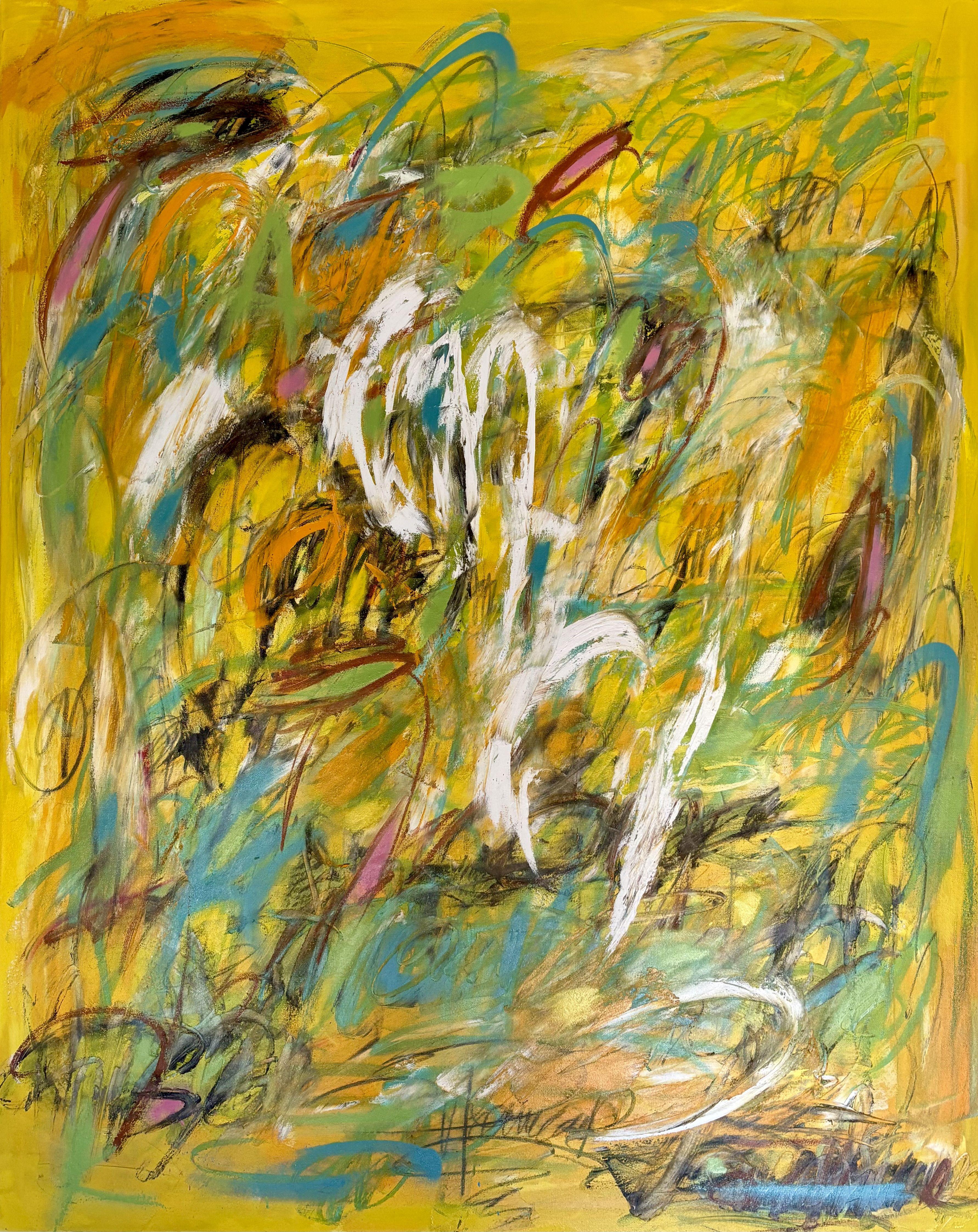 Laurent Proneur Abstract Painting - Yellow tendencies, Painting, Oil on Canvas