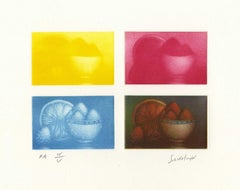 Vintage Fruit Bowl in 3 color plates (3 mezzotint plates prefatory to published image)
