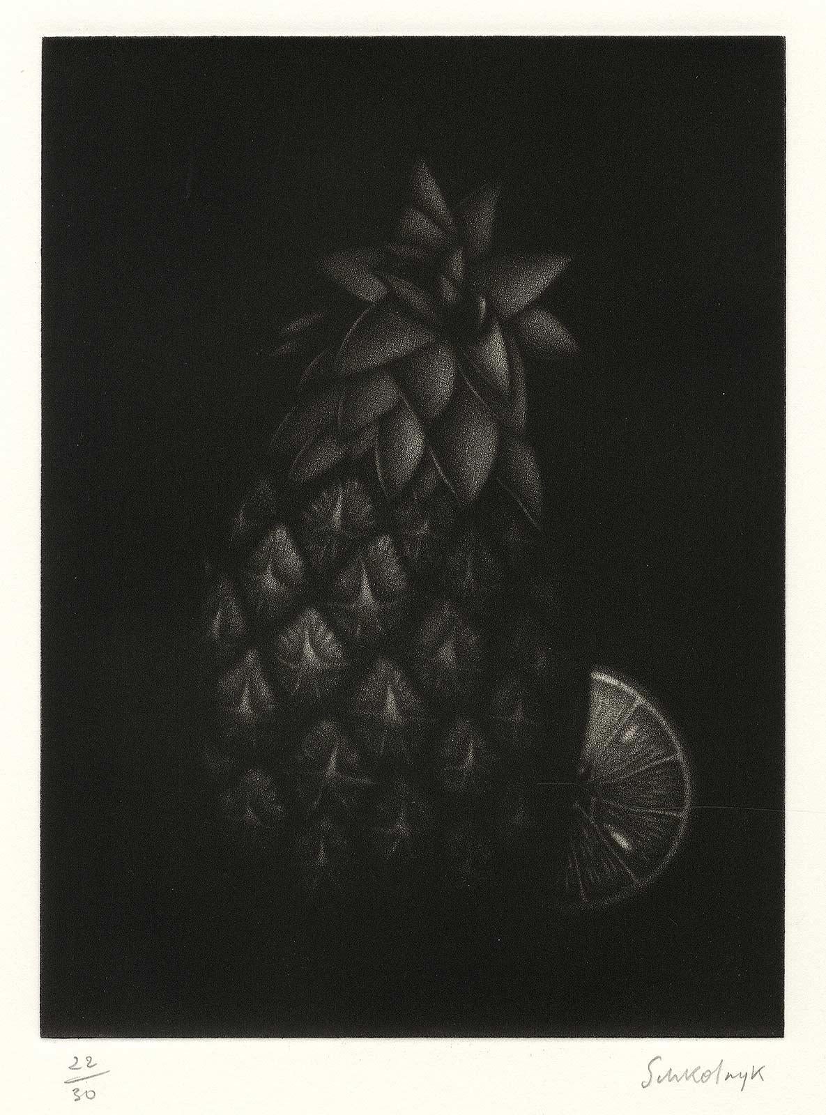 Ananas (Die Ananas, ein Symbol des Gastgewerbes) (Schwarz), Landscape Print, von Laurent Schkolnyk