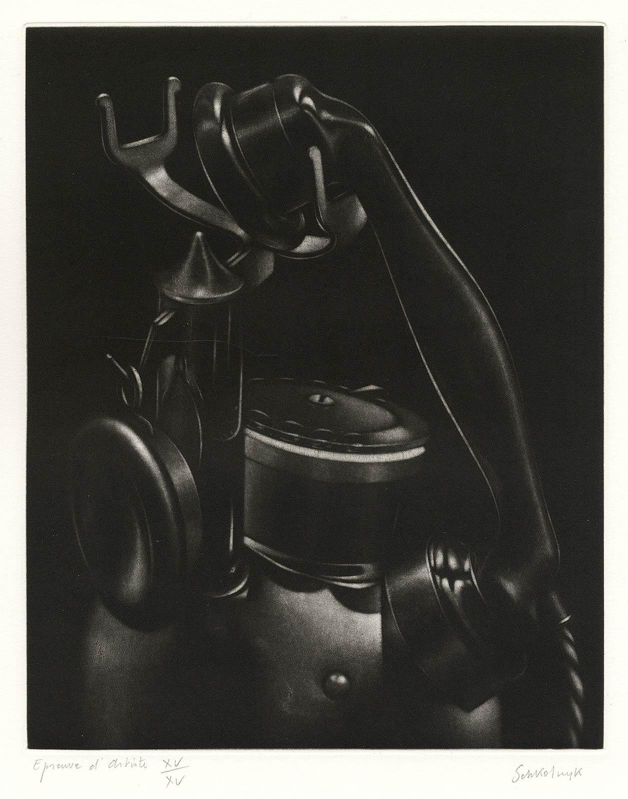 téléphone portable (L' iPhone du début du XXe siècle) - Noir Interior Print par Laurent Schkolnyk