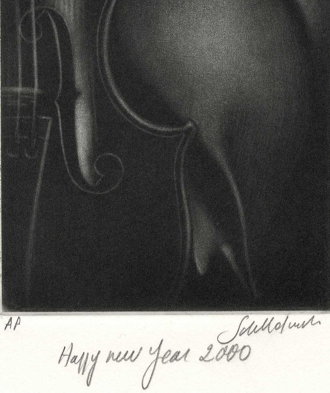 Violin et Coquille (Violin und Muschel / beschriftet Happy New Year 2000) (Amerikanische Moderne), Print, von Laurent Schkolnyk