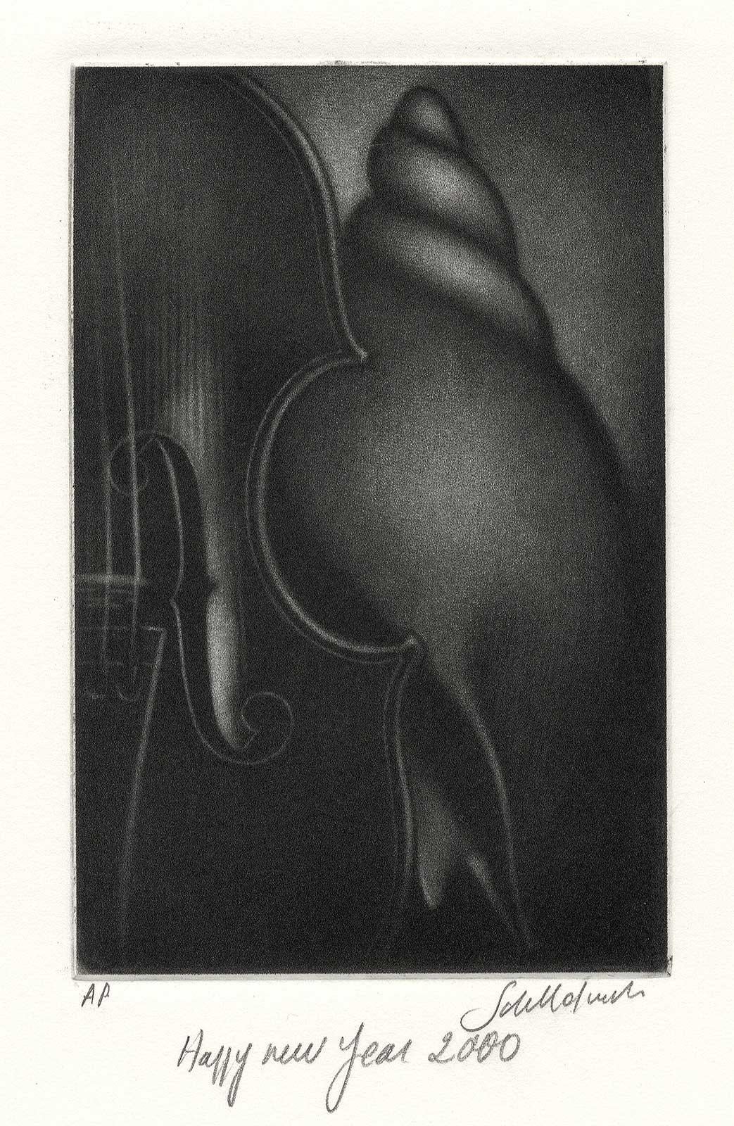Violin et Coquille (Violin und Muschel / beschriftet Happy New Year 2000) (Schwarz), Animal Print, von Laurent Schkolnyk