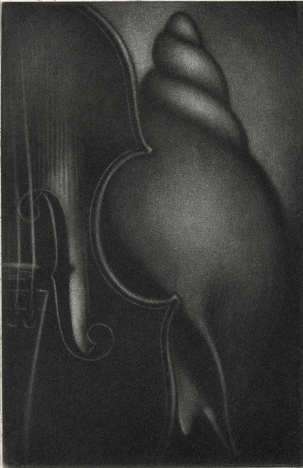 Laurent Schkolnyk Animal Print - Violin et Coquille (violin and shell / inscribed Happy New Year 2000)