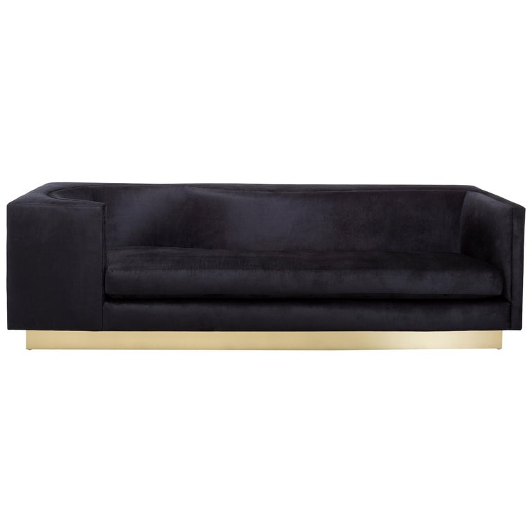 LAURENT SOFA Modern Asymmetrical Sofa in Black Glam Velvet For Sale