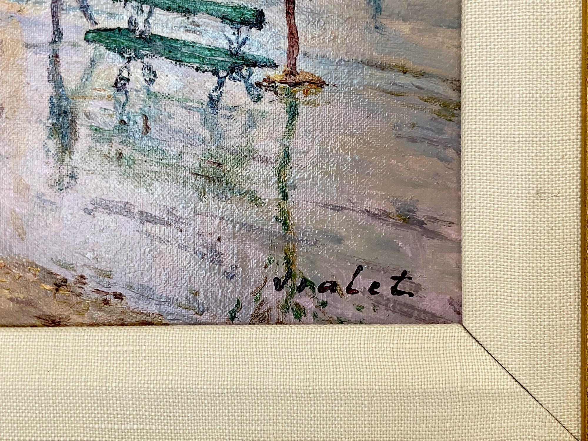 Dans cette pièce, l'artiste dépeint son sujet d'une manière impressionniste, capturant la Place du Chatelet de Paris, la rue animée du 20e siècle avec beaucoup de vie. L'artiste a surtout utilisé de l'huile avec une large palette de couleurs, une