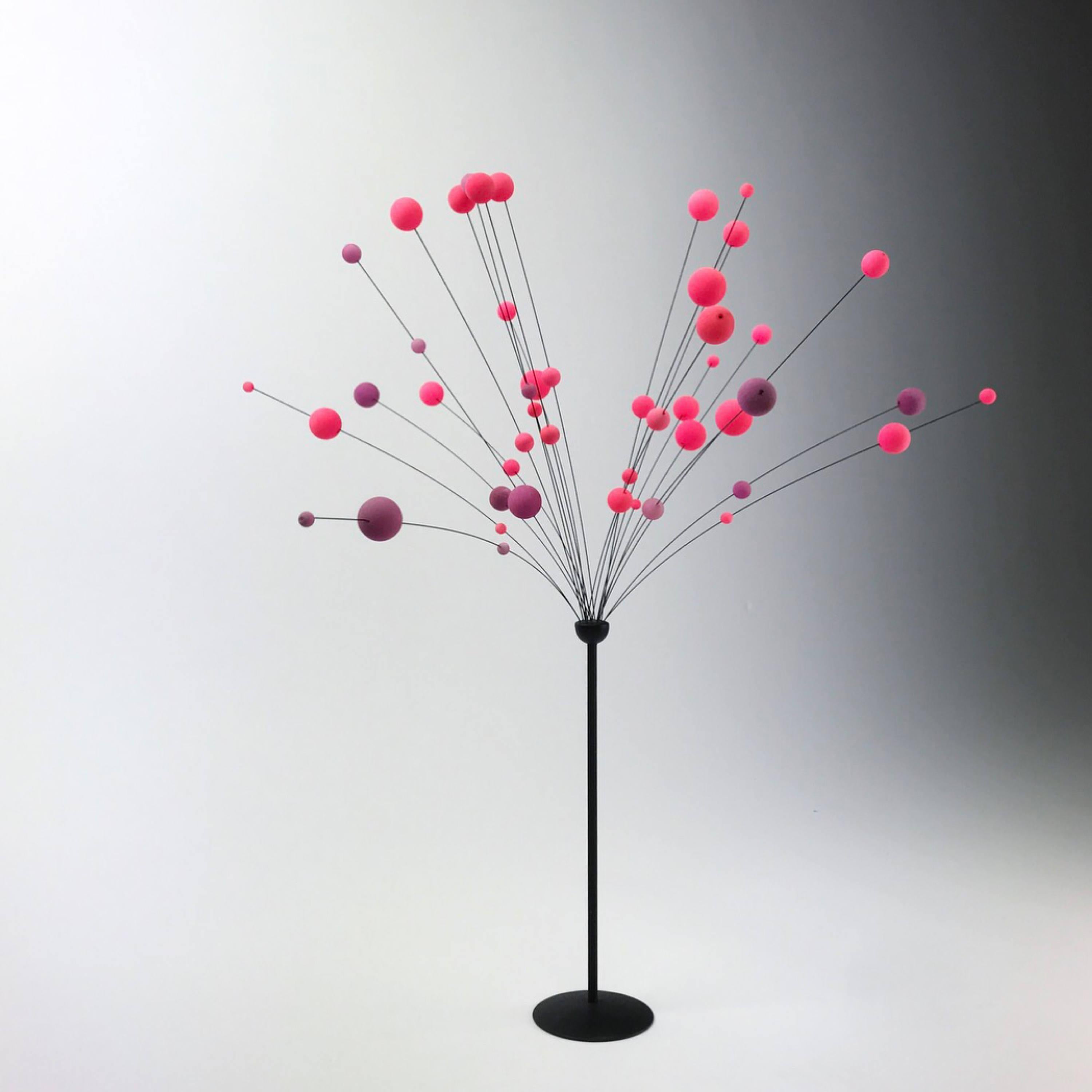 This absolutely beautiful space age table mobile is designed in the 1960s by Danish Laurids Lonborg.

The sputnik kinetic interior decorative sculpture will be a nice Mid-Century Modern find for you contemporary home. 

Beautiful pink and purple