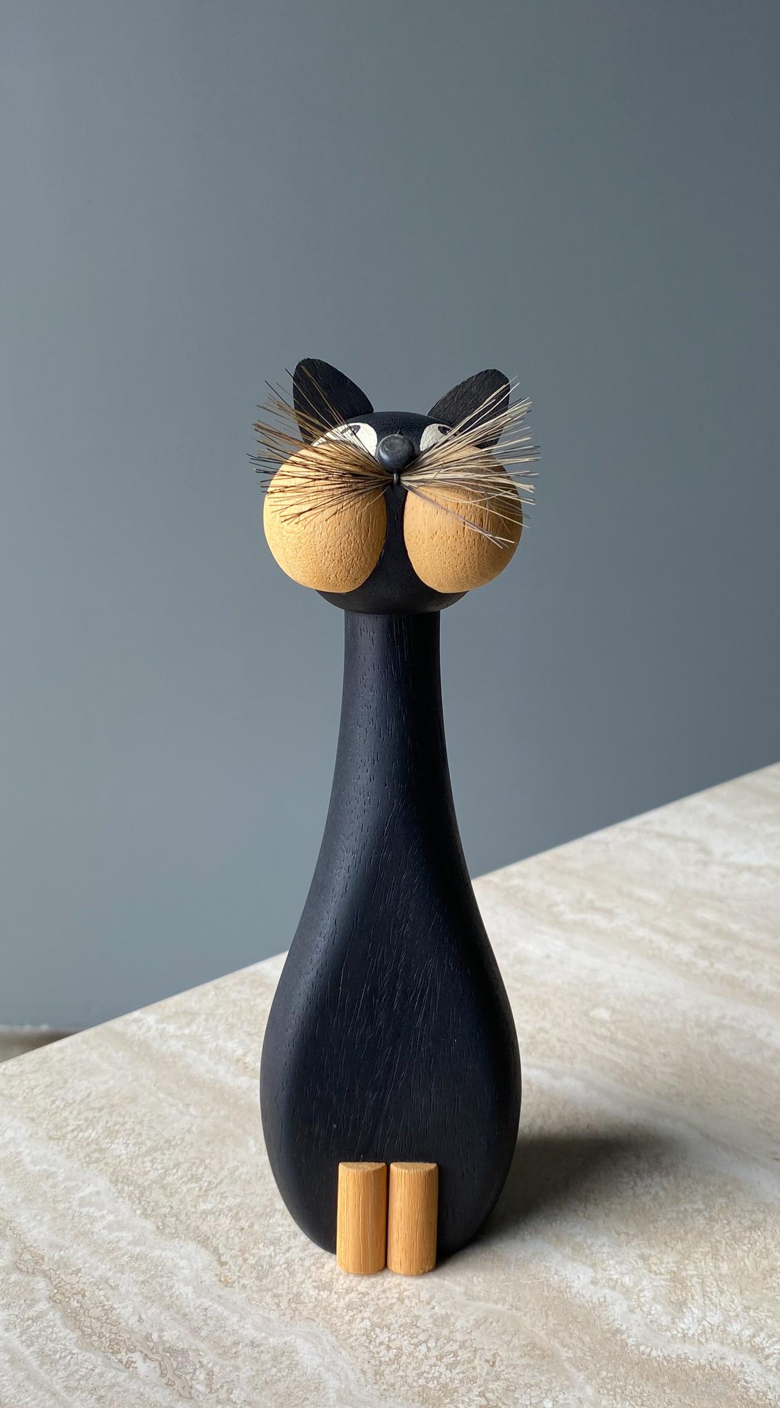 Laurids Lonborg - Figurine de chat en bois, Danemark, années 1960  Bon état - En vente à Costa Mesa, CA