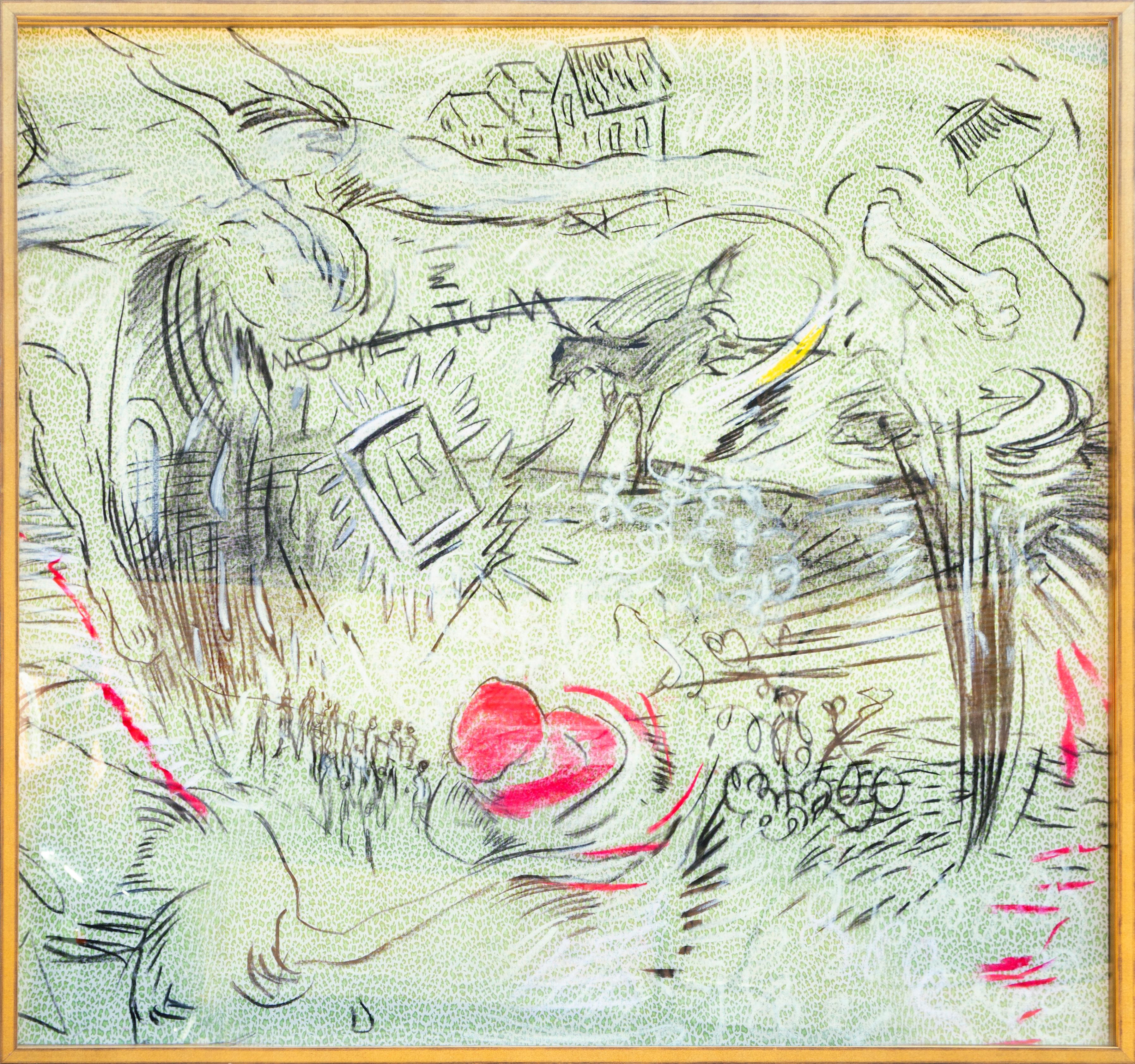 Artist: Laurie Anderson, American (1947 -  )
Title: Fabric 5
Date: 2012
Medium: Oil on fabric, unsigned
Image Size: 55 x 58 inches
Frame Size: 56 x 59 inches

Provenance: Vito Schnabel Gallery