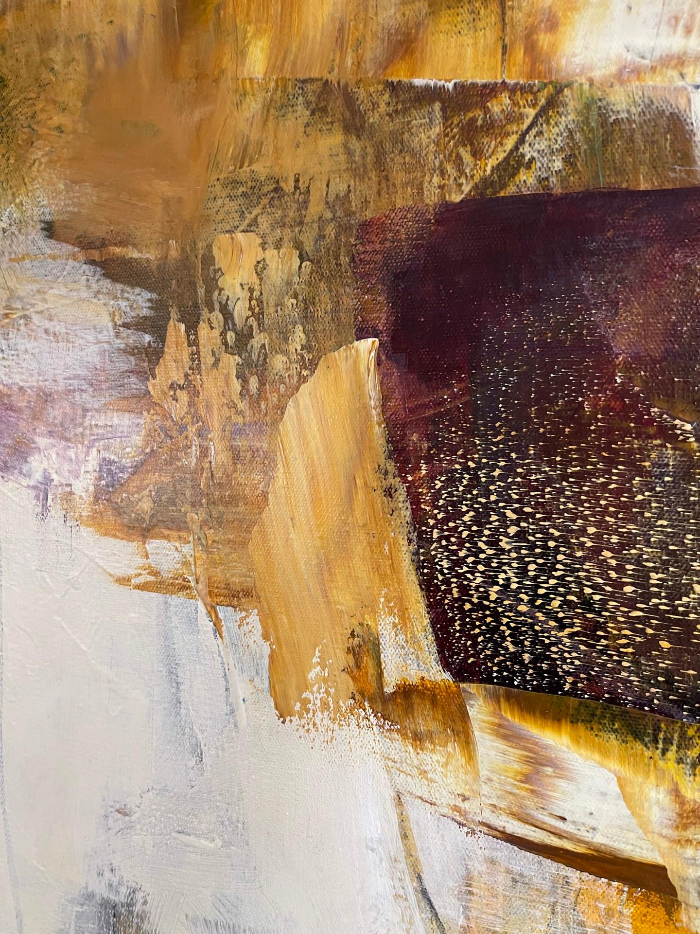 Les bras grands ouverts - Peinture contemporaine sur toile (Brown+White+Blue+Yellow) - Contemporain Painting par Laurie Barmore