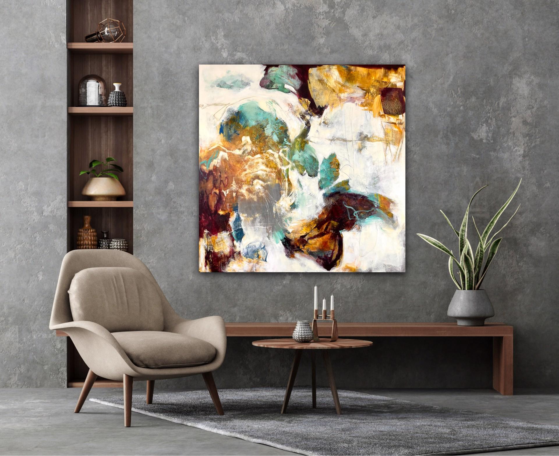 Arms Wide Open - Contemporary Painting on Canvas (Brown+White+Blue+Yellow) For Sale 2