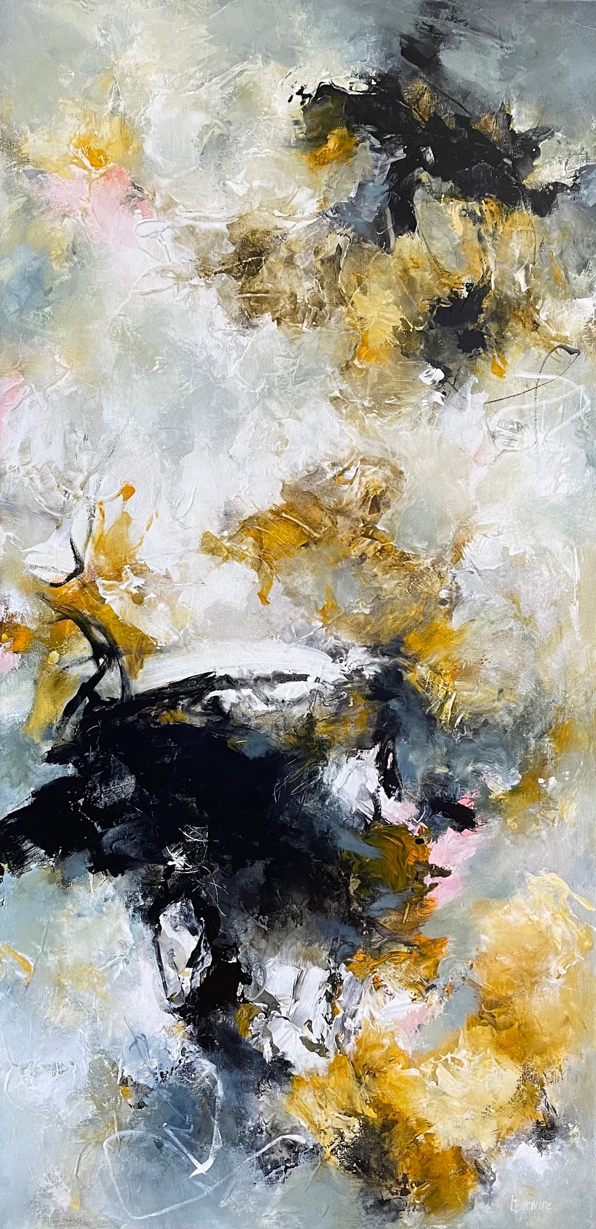 Abstract Painting Laurie Barmore - Corps et âme -  Peinture contemporaine (noir + blanc + jaune)