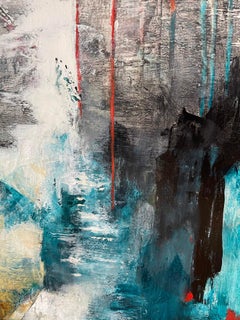 Étoile de soirée -  Peinture contemporaine (rouge + bleu + noir + blanc)