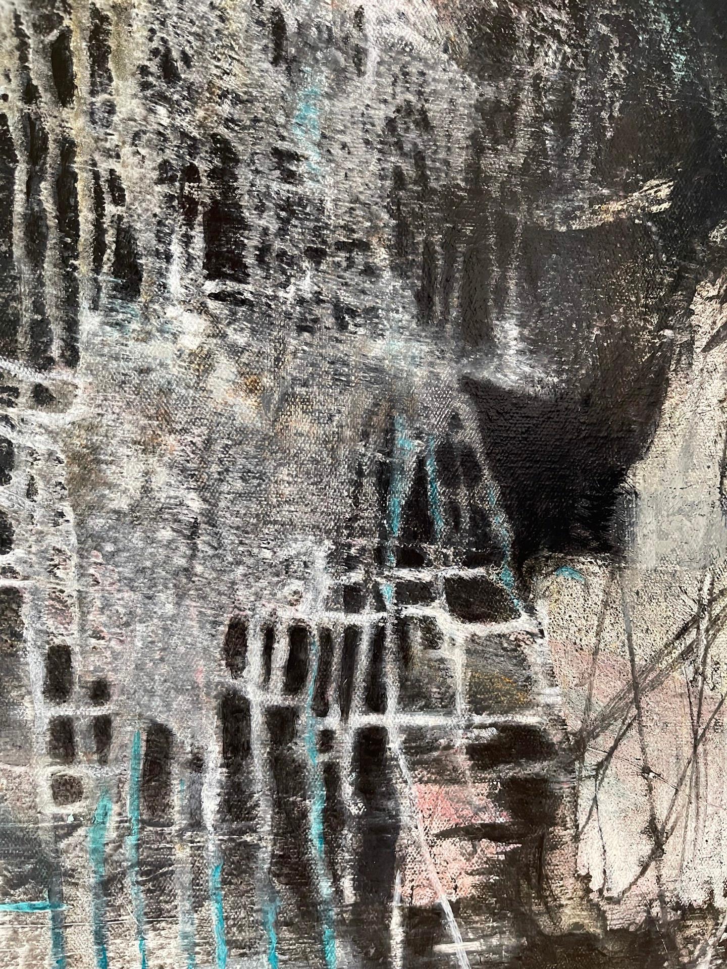 Abendstern -  Zeitgenössisches Gemälde (Rot + Blau + Schwarz + Weiß) (Grau), Landscape Painting, von Laurie Barmore