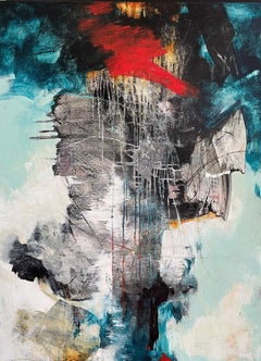 Stella della sera - Pittura contemporanea su tela (rosso+blu+nero+bianco)