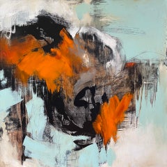 Finding Center - Contemporary Painting (Blue + Orange + White + Black)