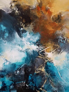 Finding Stillness in the Wild -  Contemporary Painting (Black+White+Blue)