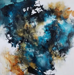 Finding Stillness in the Wild -  Contemporary Painting (Black+White+Blue)