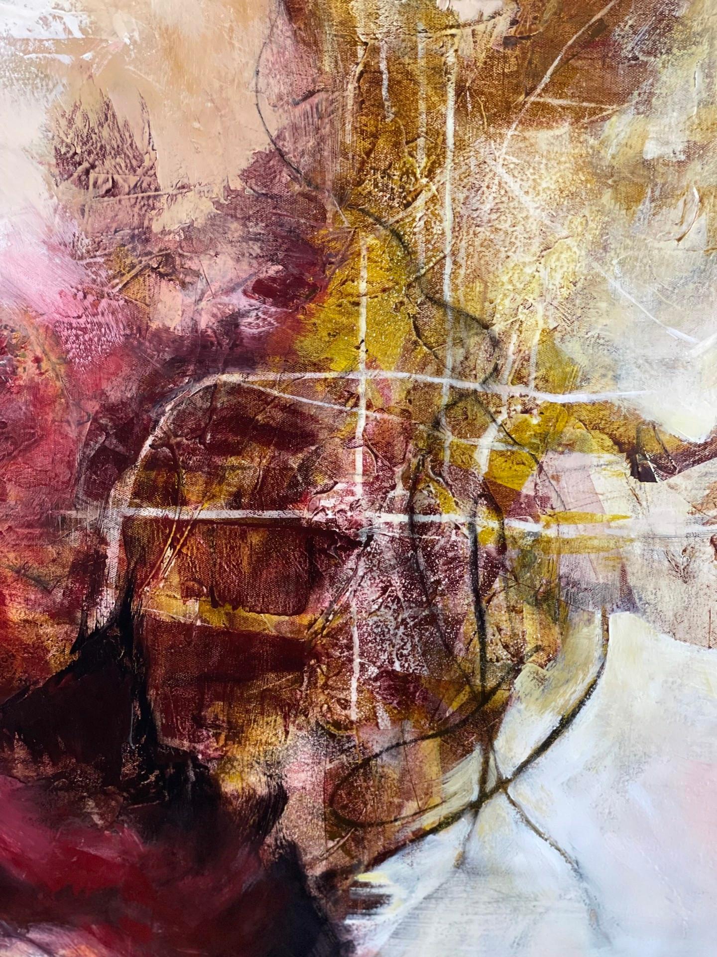 Keimung -  Zeitgenössisches Gemälde (Pink + Maroon + Weiß + Gold) – Painting von Laurie Barmore