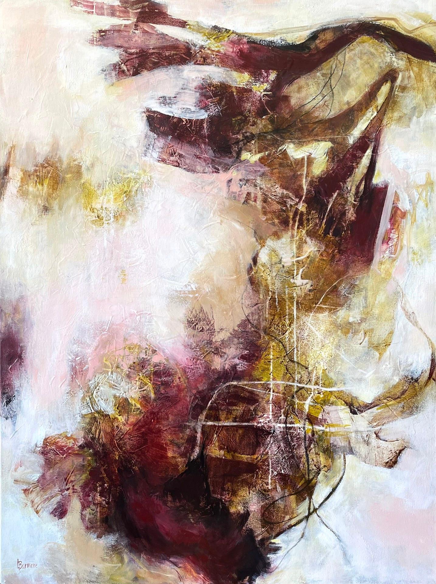 Laurie Barmore Abstract Painting - Germinating -  Contemporary Painting on Canvas (Pink+Maroon+White+Gold)