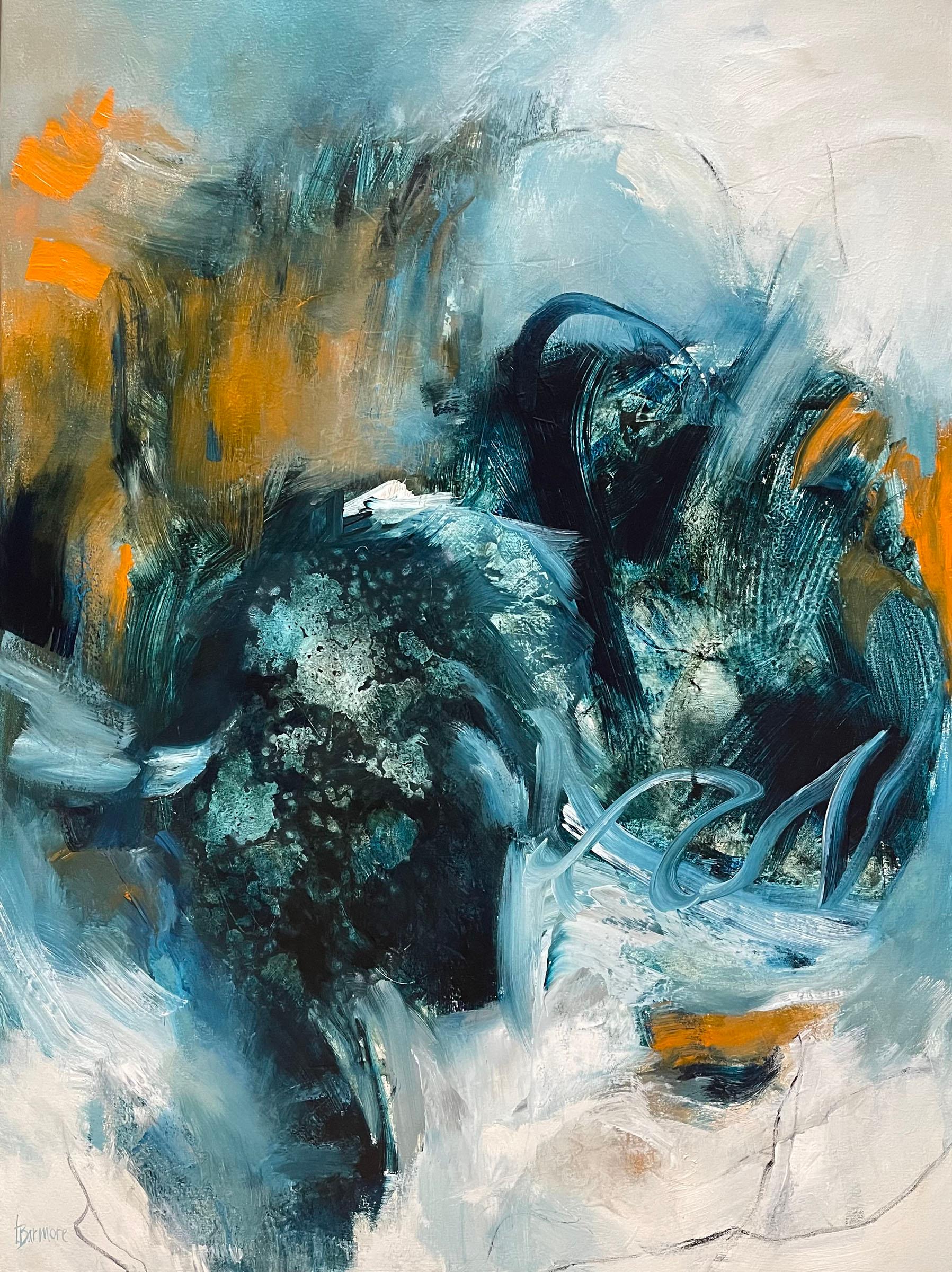 Laurie Barmore Abstract Painting - I Found it on the Beach - Contemporary Painting /Beautiful Movement(Blue+Orange)