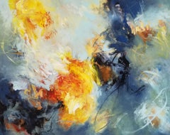 In That Moment, I Knew- Etherial Contemporary Gestural Abstraction Yellow + Blue