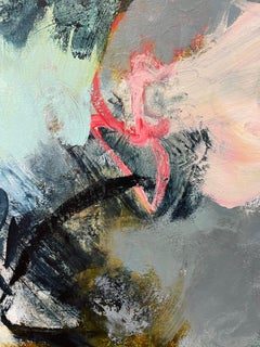 Is That Your Whisper I Hear - Contemporary Abstract Painting (Teal+Grey+Pink)