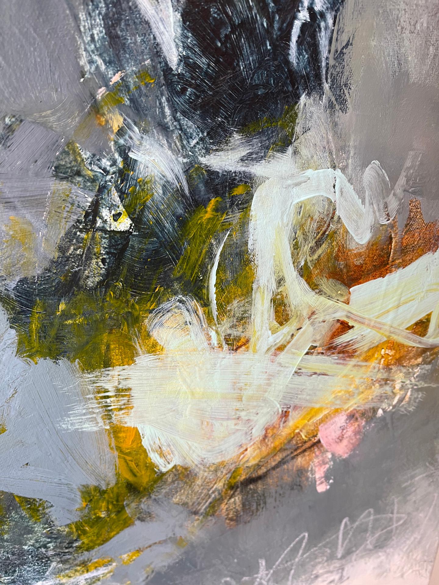 Is That Your Whisper I Hear - Pittura astratta contemporanea (verde acqua+grigio+rosa) - Painting Contemporaneo di Laurie Barmore