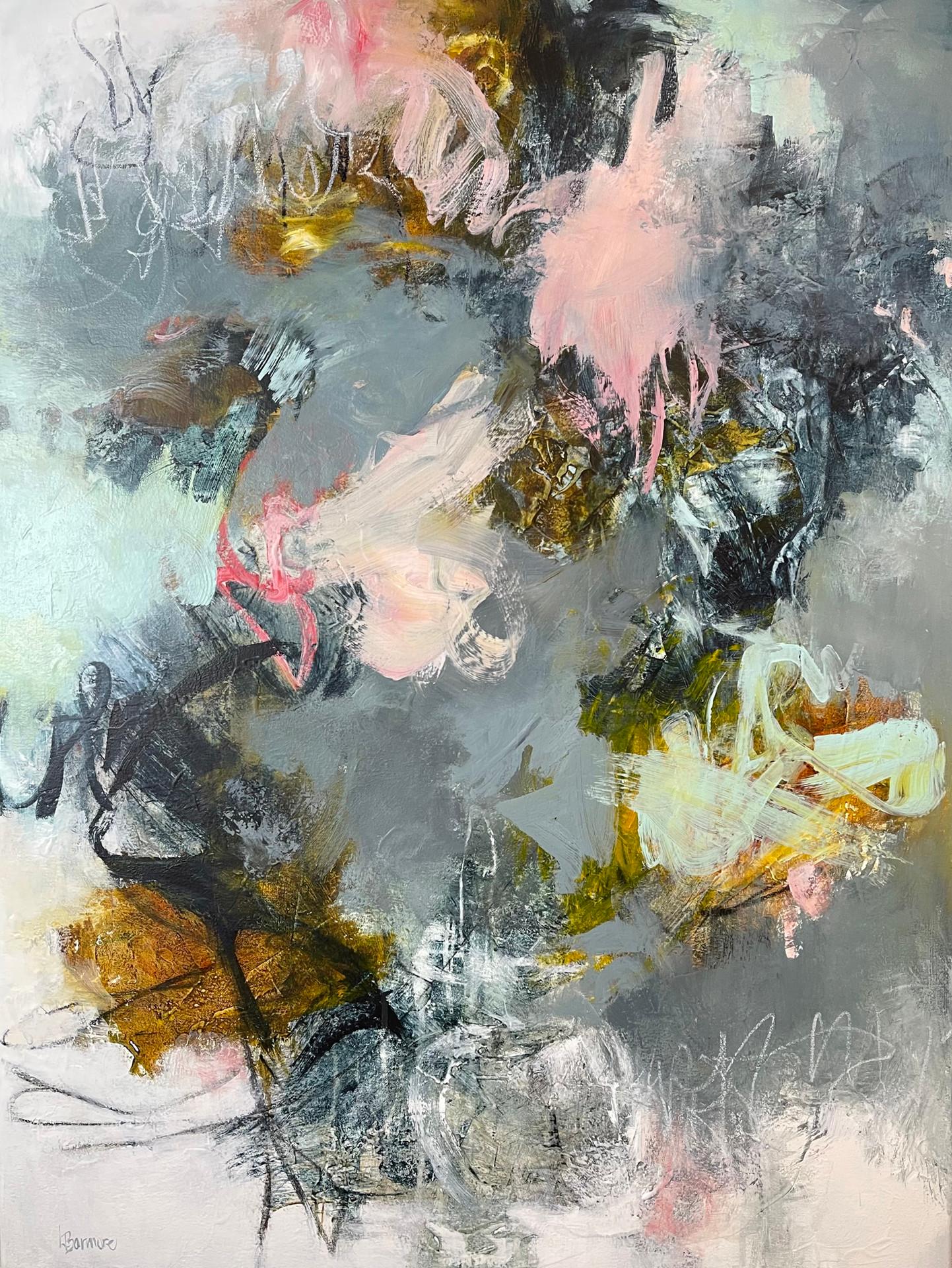 Abstract Painting Laurie Barmore - Is That Your Whisper I Hear - Peinture abstraite contemporaine (Teal+Grey+Pink)