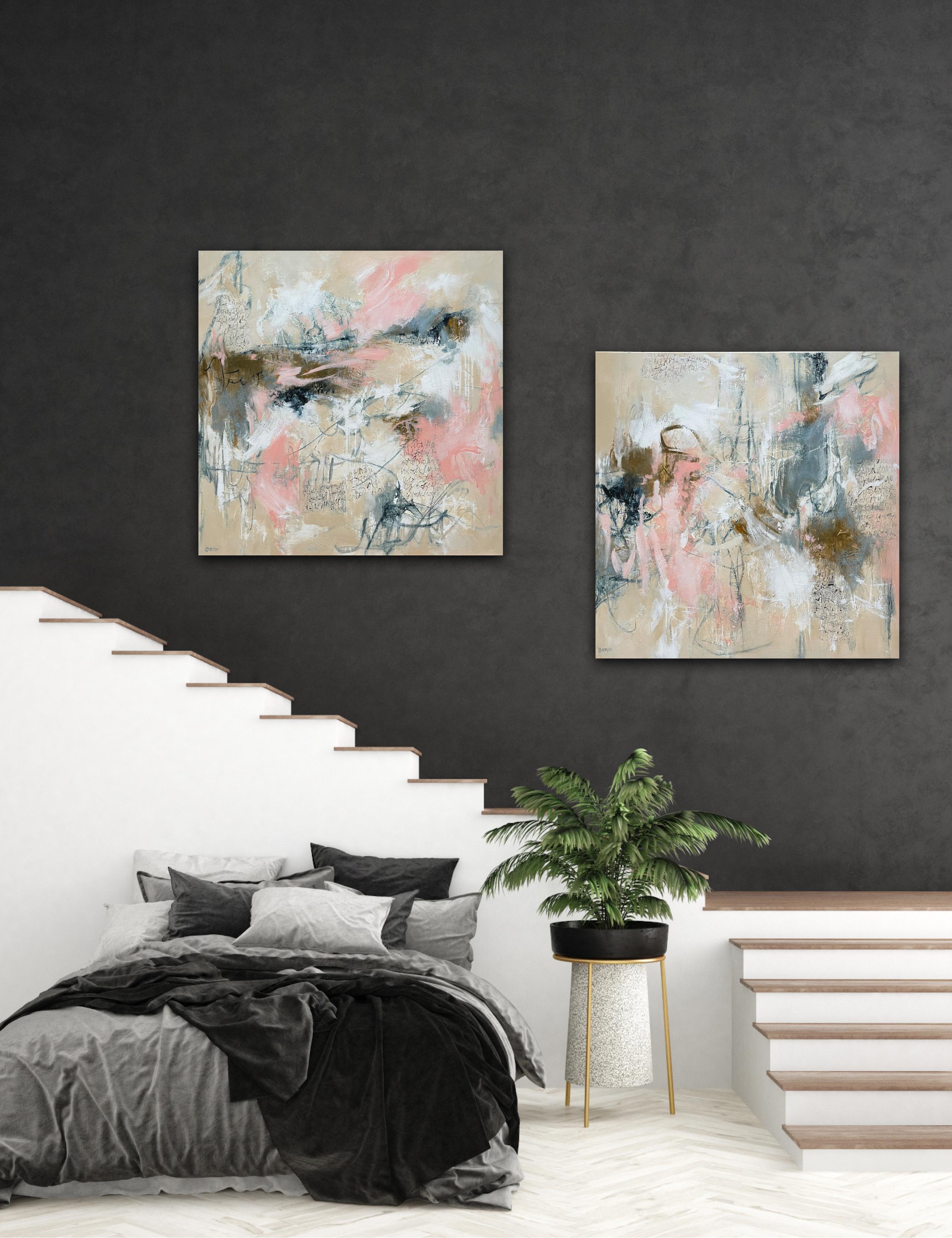 Lettere d'amore e di desiderio 1 - Pittura contemporanea (rosa+bianco+blu) in vendita 1