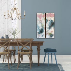 Mending the Broken Places I & II - Contemporary Abstract Painting (Blue+Pink)