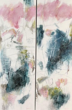 Mending the Broken Places I & II - Contemporary Abstract Painting (Blue+Pink)