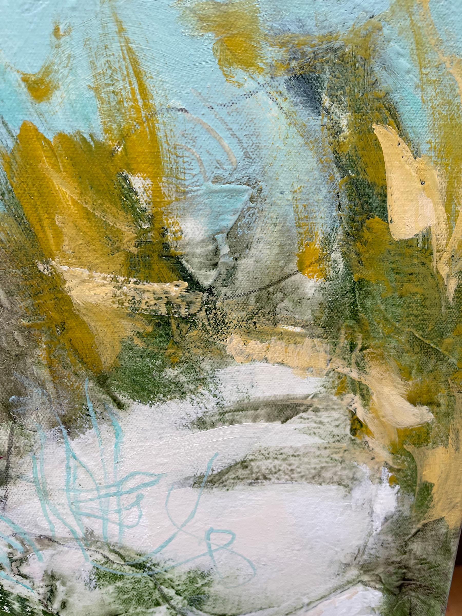 Salade d'algues - Peinture contemporaine avec de belles textures et couleurs (bleu+vert) - Contemporain Painting par Laurie Barmore