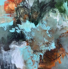 Soll ich wandern oder waten? II Abstrakte Acrylmalerei, 24x24 (Blau+Grün+Weiß)