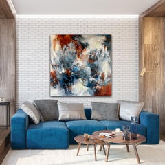 Singing Stones - Contemporary Abstract Painting in White + Blue + Brown + Black