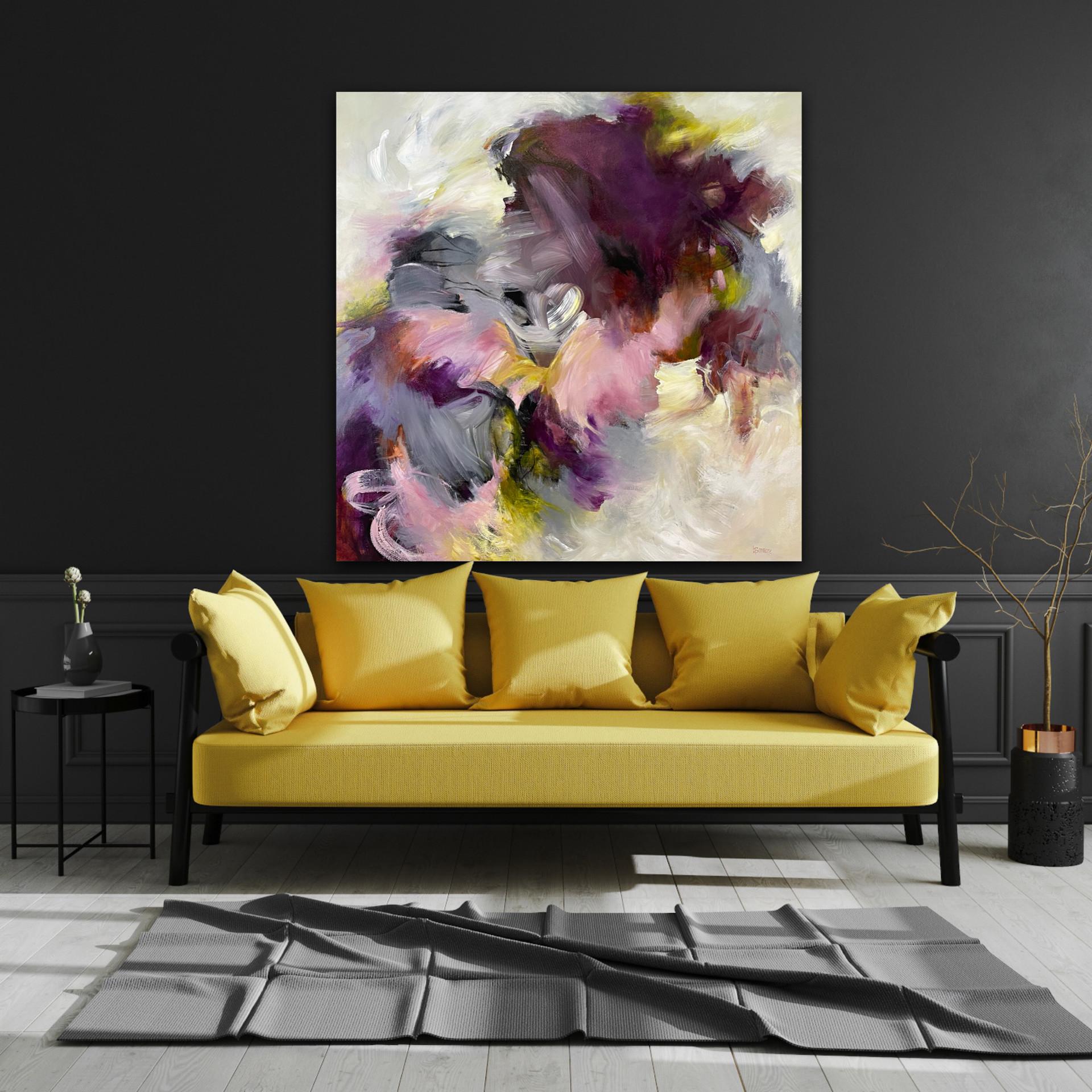 Swoon -  Stupendo quadro astratto contemporaneo Viola+Rosa+Nero+Bianco+Giallo) - Painting di Laurie Barmore