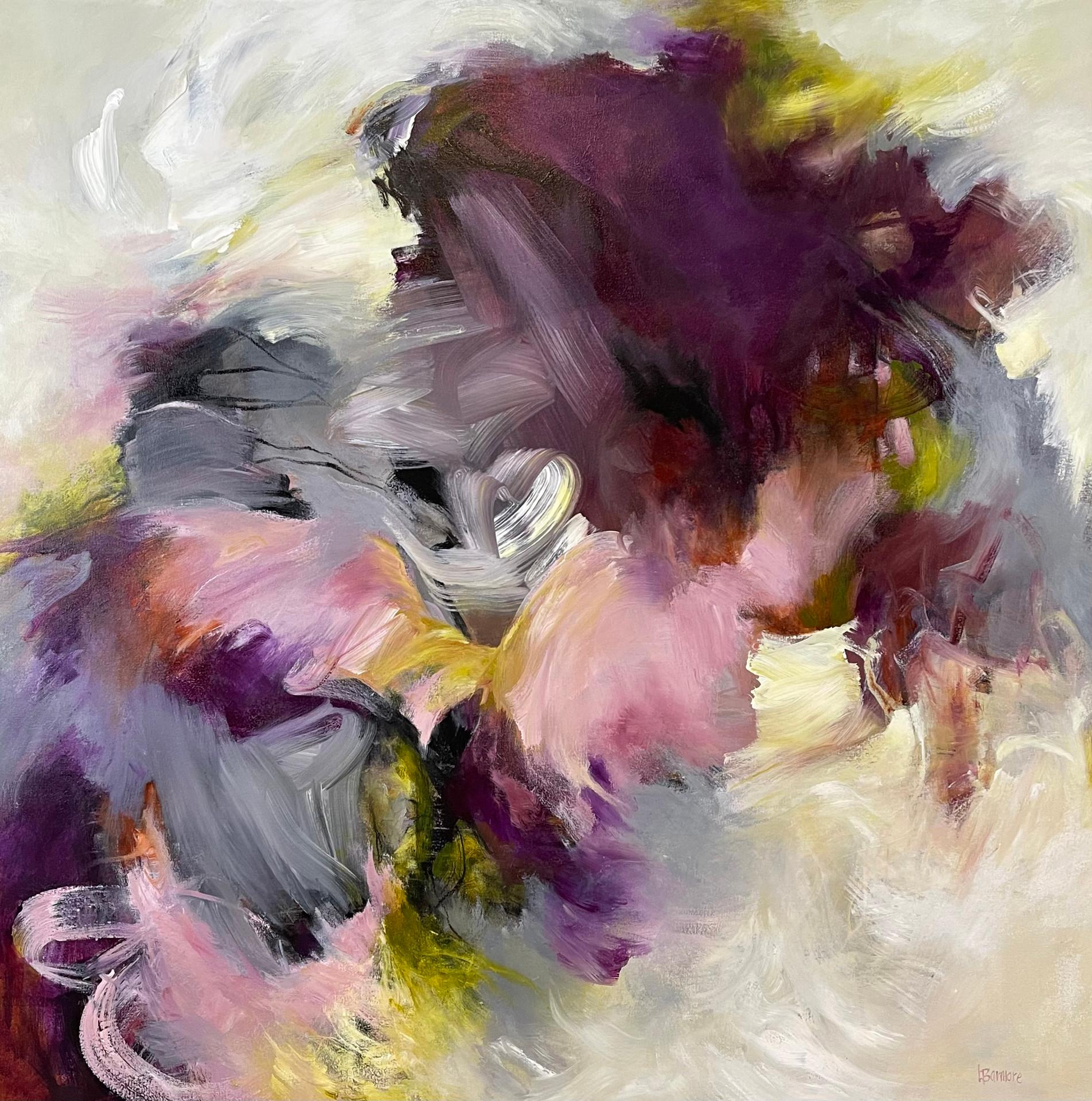 Laurie Barmore Landscape Painting - Swoon -  Stunning Contemporary Abstract Painting Purple+Pink+Black+White+Yellow)