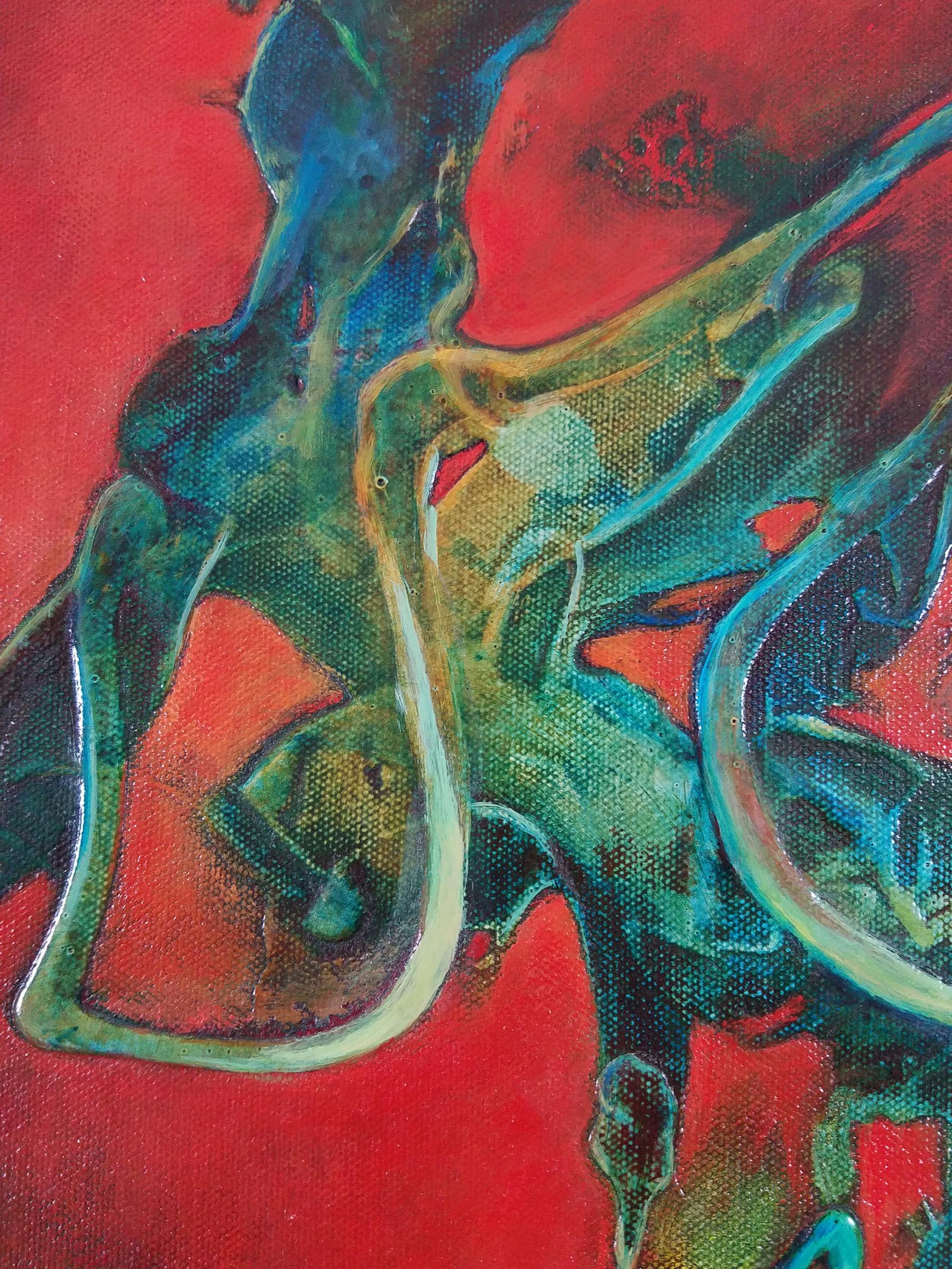 Take Root - Zeitgenössisch Abstrakt (Rot + Blau + Grün) – Painting von Laurie Barmore