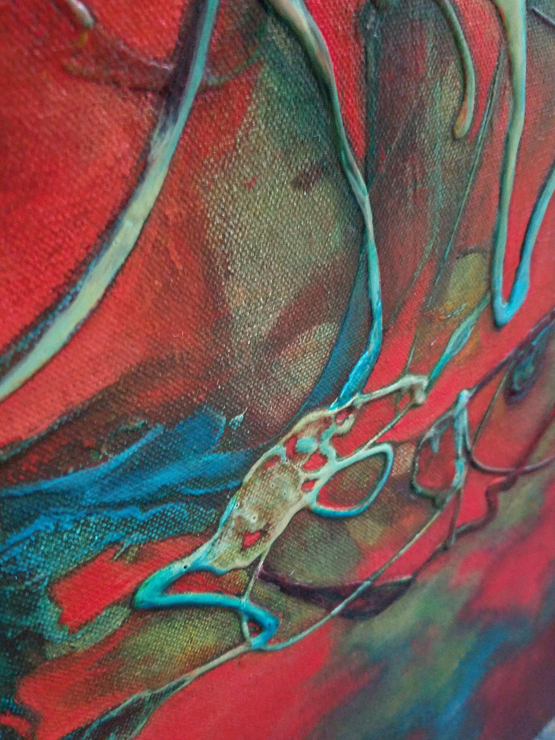 Take Root - Pittura astratta contemporanea con movimento (Red + Blue + Greene) - Abstract Painting Marrone di Laurie Barmore