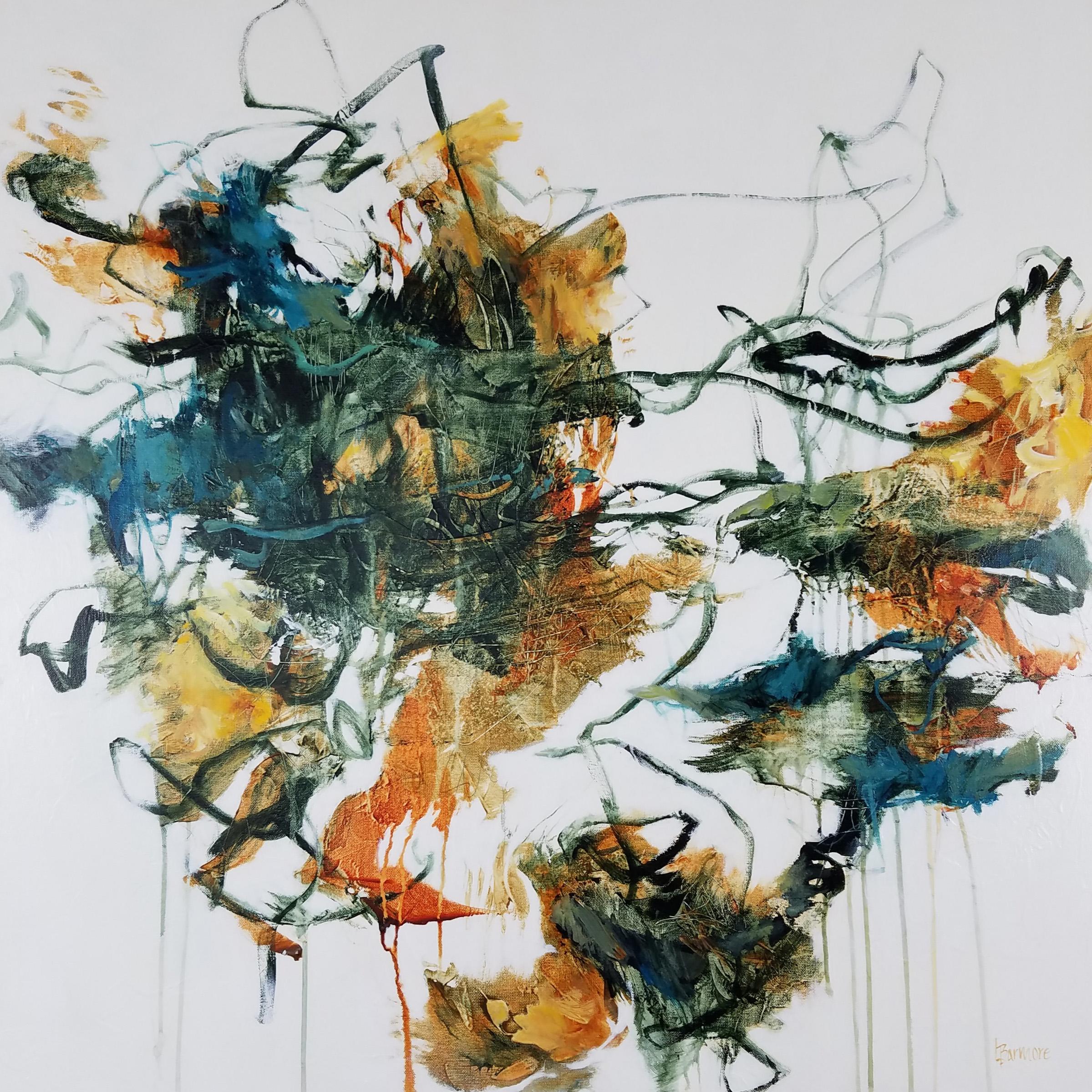 Abstract Painting de Laurie Barmore - El sonido del agua -  Pintura Contemporánea (Negro+Blanco+Amarillo+Verde)