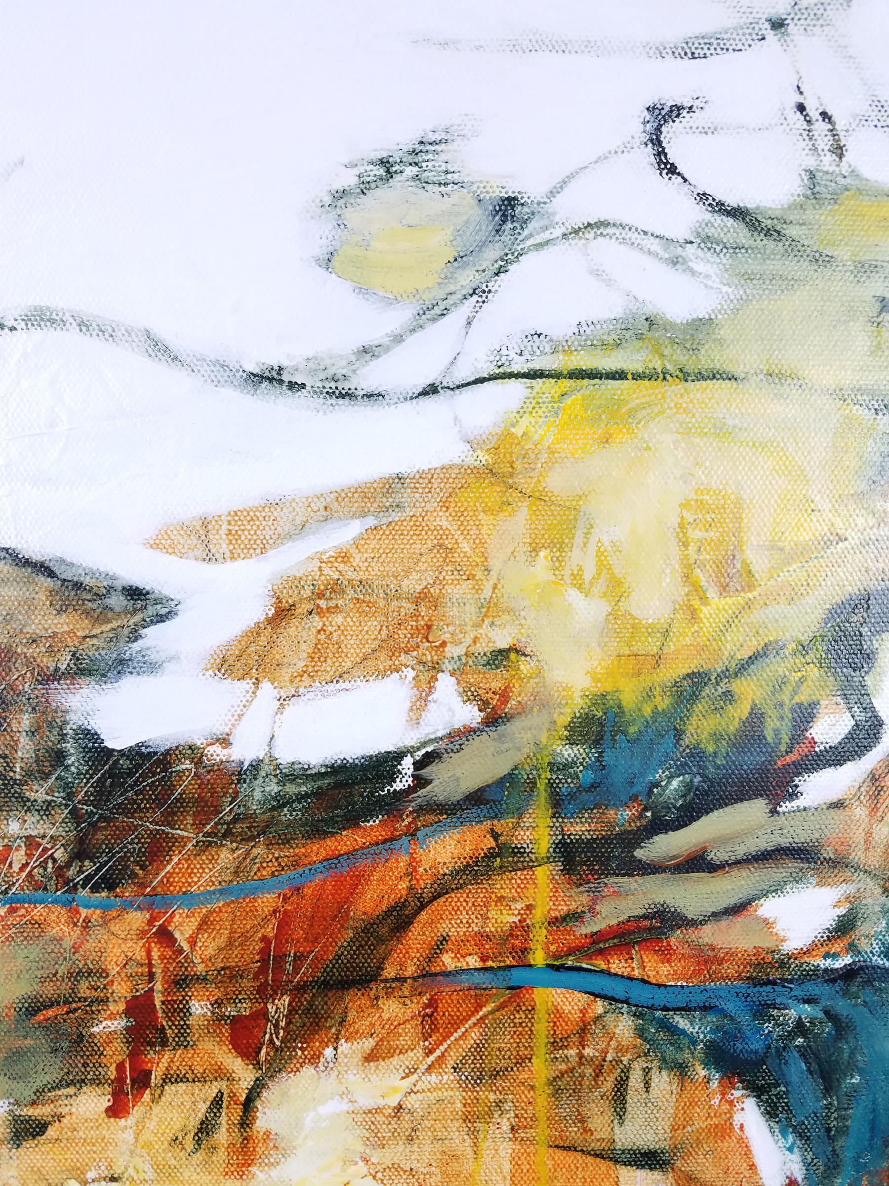 El sonido del agua II -  Pintura Contemporánea (Negro+Blanco+Amarillo+Verde) - Painting Contemporáneo de Laurie Barmore