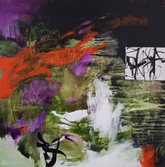 The Stories that Create Us #12, 2021 Mixed Media Painting in (Green+Red+Violet)