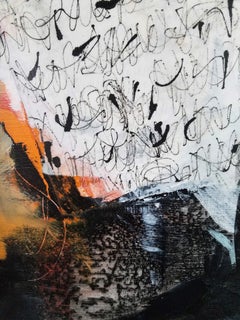 The Stories that Create Us #17, 2021 Mixed Media Painting in Orange, Grey & Red