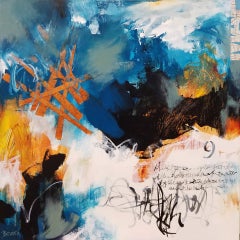 The Stories that Create Us #5 - Contemporary Abstract Painting Blue+Orange+Black