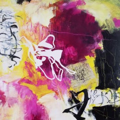 The Stories that Create Us #7, 2021 Mixed Media Painting in Magenta Yellow Black
