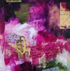 The Stories that Create Us #8, 2021 Mixed Media Painting in Magenta Green & Sand
